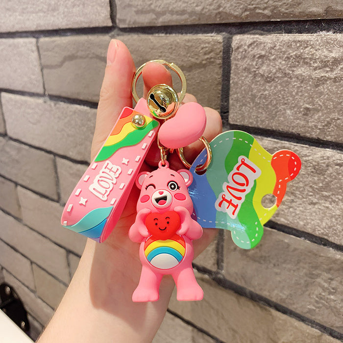 Wholesale Cartoon PVC Silicone Rainbow Bear Keychain (M) JDC-KC-JCai024