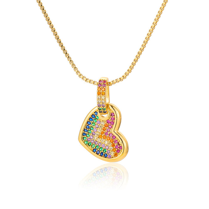 Wholesale Fashion Colorful Brass 18k Gold Zircon Peach Heart Double Layer Necklace JDC-NE-DRY003