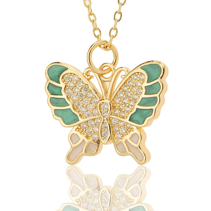Wholesale Jewelry Drop Oil Painted Butterfly Pendant Necklace JDC-NE-HX017