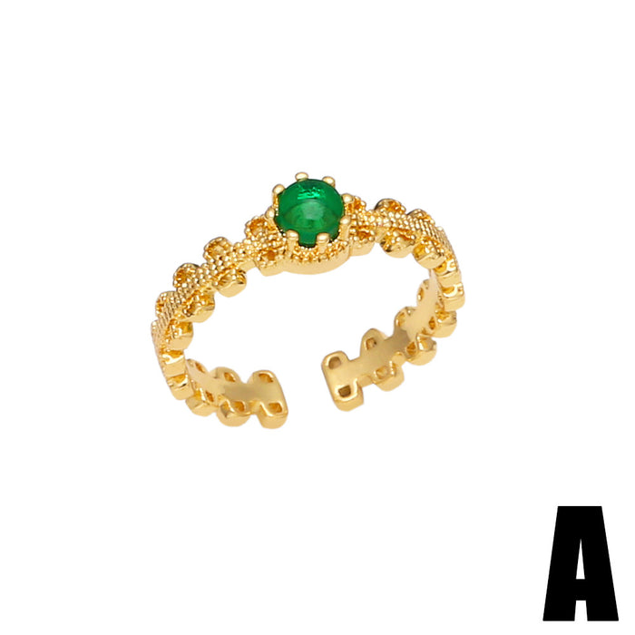 Wholesale Ring Copper Plated 18K Gold Zircon Emerald Adjustable JDC-PREMAS-RS-024