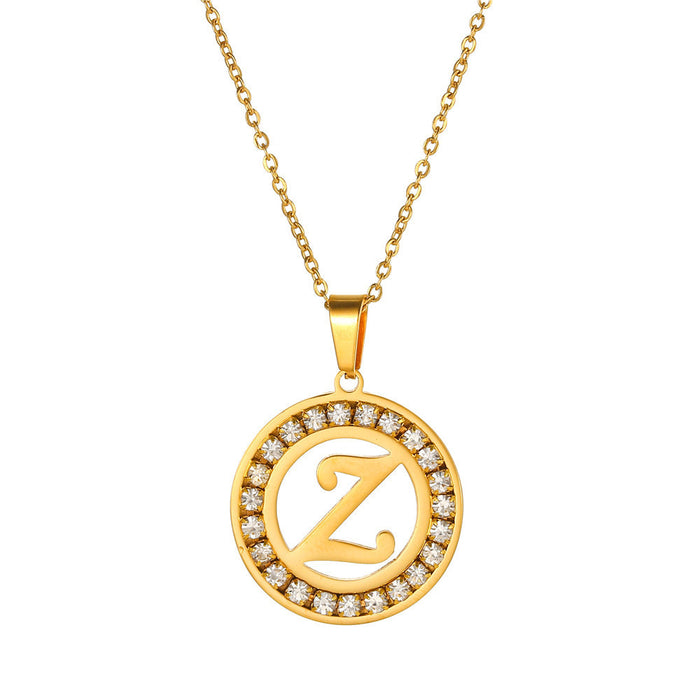 Wholesale Stainless Steel Round Diamond 26 Letter Necklace Pendant JDC-NE-ZhuJ010