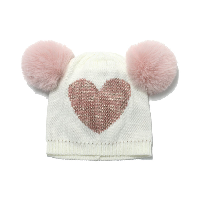 Wholesale Hat Acrylic Double Hair Ball Kids Love Knitted Hat MOQ≥2 JDC-FH-Yuanb018