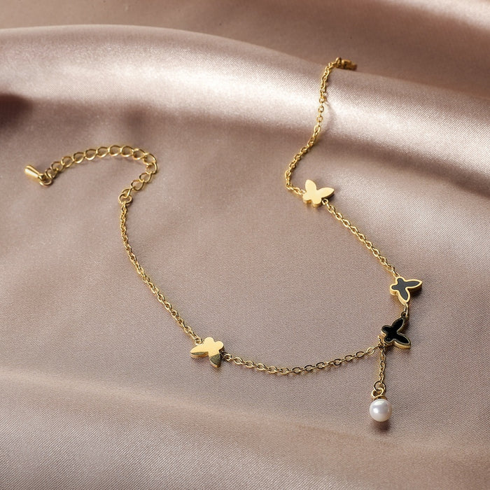 Wholesale temperament light luxury wind drop oil small butterfly pearl bracelet JDC-BT-WeiX004