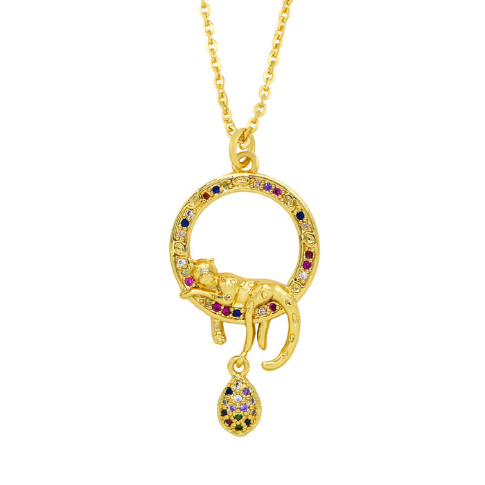 Wholesale Necklace Copper Plated 18K Gold Zircon Color Leopard JDC-PREMAS-NE-002