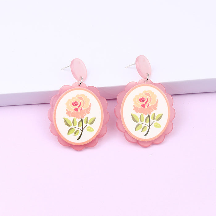 Wholesale love oval rose flower grass earrings fashion acrylic JDC-ES-DUAI015