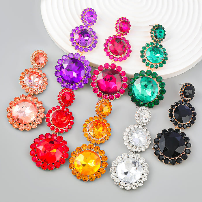 Wholesale Multi Layered Round Diamond Earrings Alloy Glass Diamond JDC-ES-JL1083