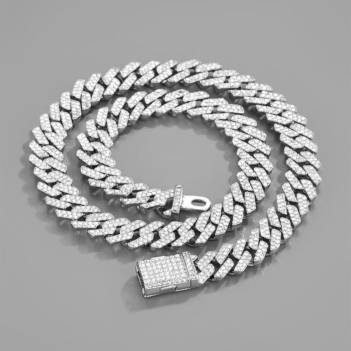Wholesale Necklace Alloy Diamond Encrusted Hip Hop Rhombus Men's Cuban Chain MOQ≥2 JDC-NE-XuanD001