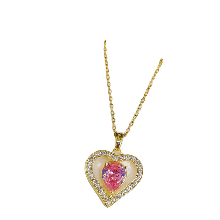 Wholesale Necklaces Copper Zircon Water Drop Peach Heart MOQ≥2 JDC-NE-ShangY029