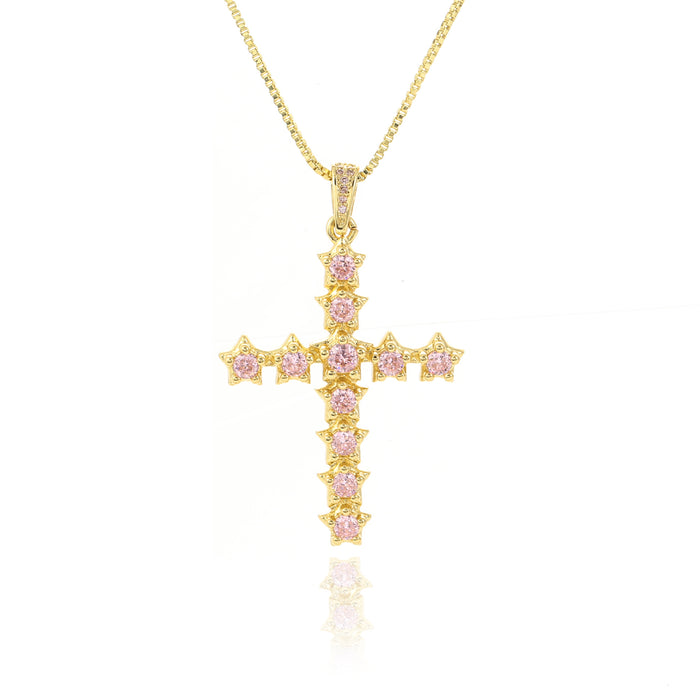 Wholesale Brass Zircon Star Cross Necklace MOQ≥2 JDC-NE-JingY002