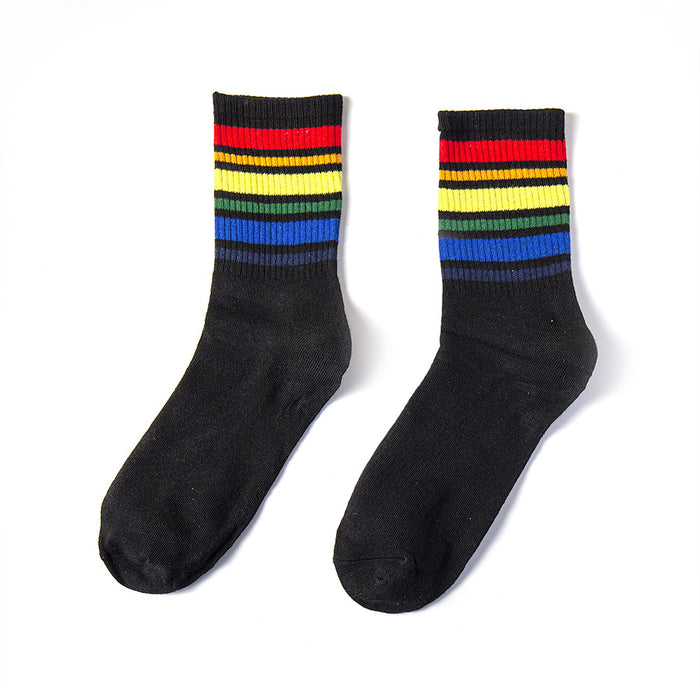 Wholesale Fashion Striped Socks LGBT Casual Sports Tube Socks Couple Socks JDC-SK-ZuoF001