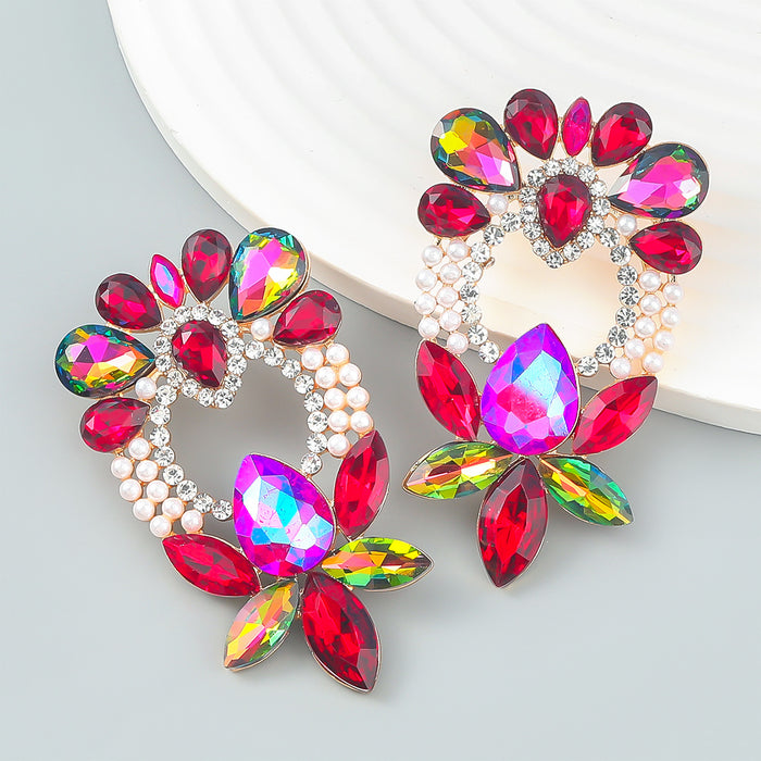 Wholesale Alloy Diamond Set Pearl Floral Earrings JDC-ES-JL992