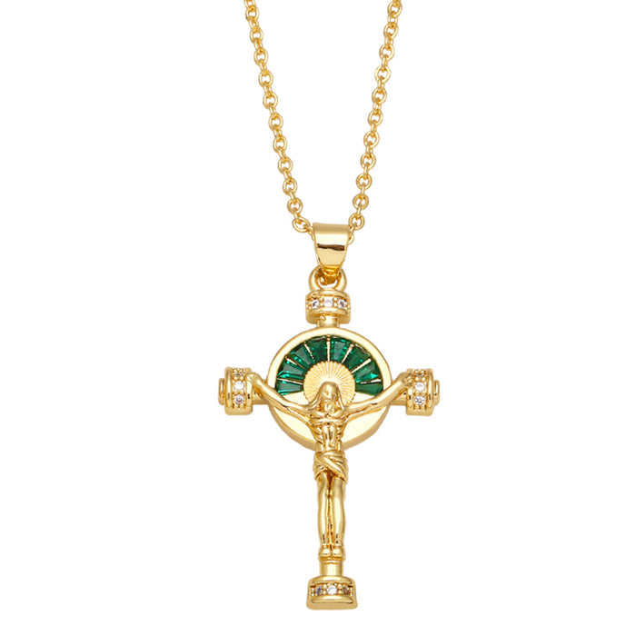 Wholesale Pentagram Necklace Retro Light Luxury Malachite Green Zircon Cross Necklace JDC-NE-AS590