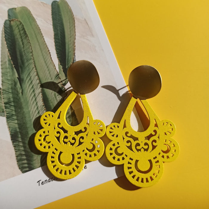 Jewelry WholesaleWholesale S925 Silver Alloy Cut Out Wood Bohemian Wave Water Drop Earrings JDC-ES-FX011 Earrings 繁瑆 %variant_option1% %variant_option2% %variant_option3%  Factory Price JoyasDeChina Joyas De China