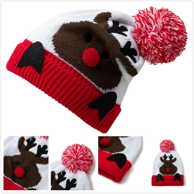 Wholesale Hat Acrylic Christmas Kids Cute Fawn Fur Ball Knitted Hat JDC-FH-LvZhe007
