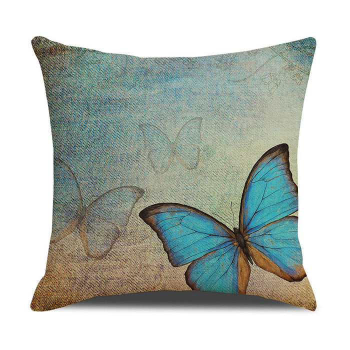 Funda de almohada de lino con estampado floral de mariposa vintage al por mayor MOQ≥2 JDC-PW-XIANGREN015