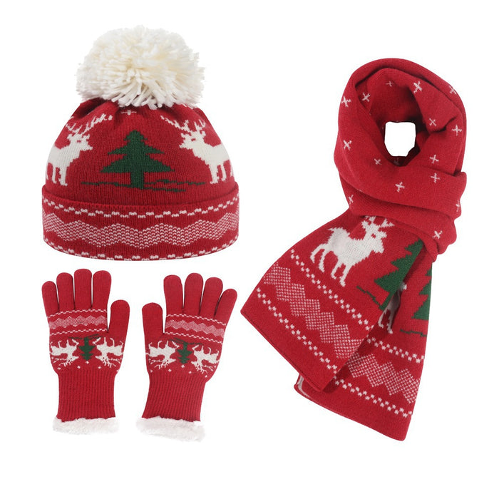 Wholesale Gloves Acrylic Christmas Thickening Knitted Hat Scarf 3 Piece Set MOQ≥2 JDC-GS-JunC006