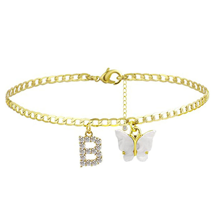 Wholesale Anklet Letter Butterfly 14K Gold Plated MOQ≥2 JDC-AS-JinM008