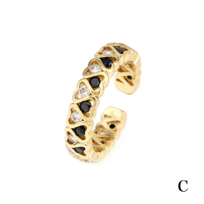 Wholesale Gold Plated Copper Micro-Inlaid Zirconium Double Heart Opening Ring JDC-RS-PREMTIANY008