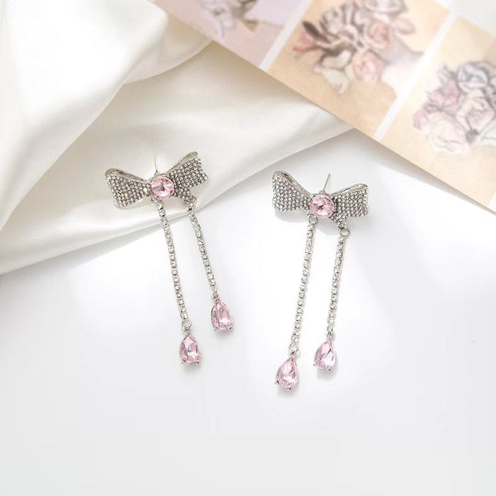 Wholesale Necklace Alloy Full Diamond Pink Bow Knot Earrings Clavicle Chain JDC-NE-YHai004