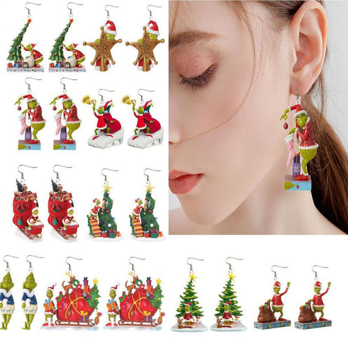 Wholesale Earrings Acrylic Christmas Green Cartoon MOQ≥2 JDC-ES-ChY001