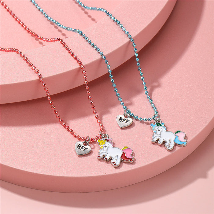 Wholesale Necklace Alloy Enamel Rainbow Horse Kids Necklace Set JDC-NE-ZhuoM007