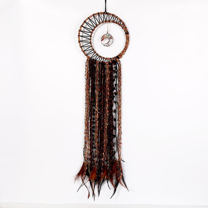 Wholesale Gravel Tree of Life Woven Copper Wire Feather Dreamcatcher MOQ≥2 JDC-DC-DYue002