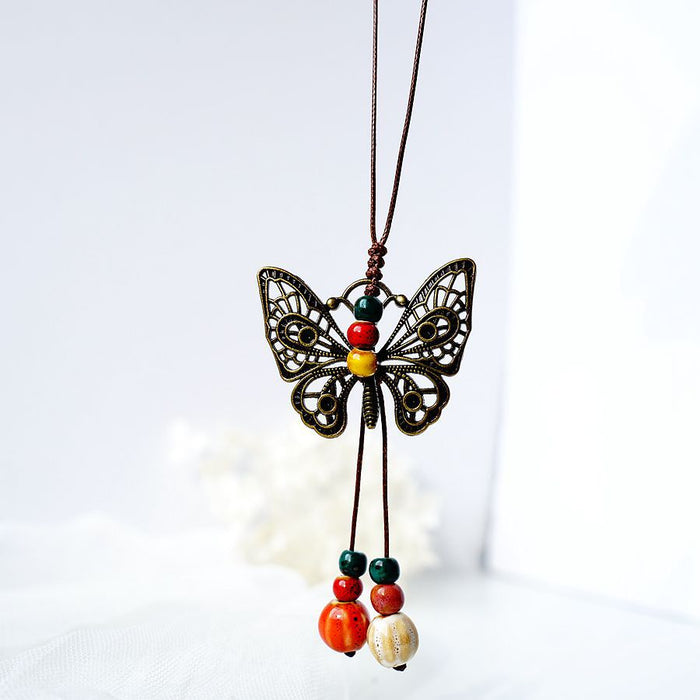 Wholesale Keychains Alloy Butterfly Wax Wire Ceramic Beads MOQ≥2 JDC-KC-YXiang002
