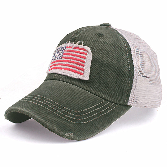 Wholesale American Flag Embroidered Baseball Cap Wash Coated Visor JDC-FH-ZhiLa002