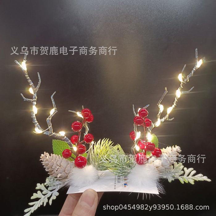 Wholesale Hair Clips Plastic LED Glowing Christmas Antlers MOQ≥2 JDC-HC-HELU001