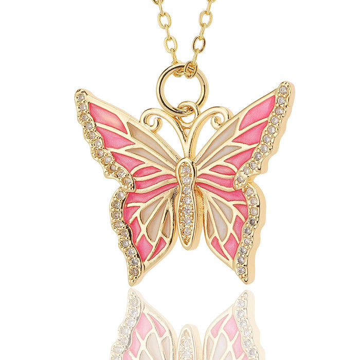 Wholesale Jewelry Drop Oil Painted Butterfly Pendant Necklace JDC-NE-HX020