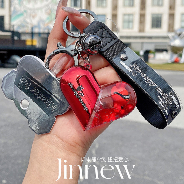 Wholesale Keychains For Backpacks Lightning Bear Rabbit Rotating Capsule Turns Love into Oil Floating Keychain MOQ≥2 JDC-KC-QFX002