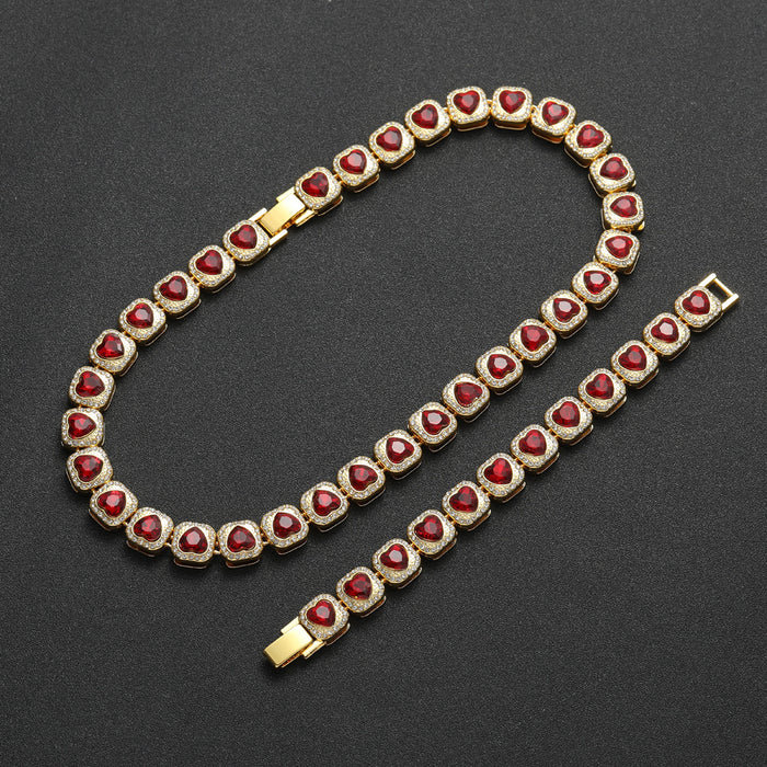 Wholesale Red Heart Shaped Alloy Full Diamond Necklace JDC-NE-ShouS002
