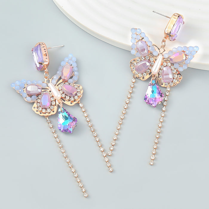 Wholesale Alloy Diamond Butterfly Tassel Earrings JDC-ES-JL1014