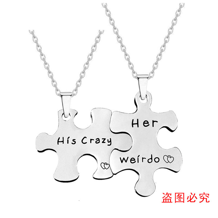 Wholesale Necklace Stainless Steel Puzzle Lettering Valentine's Day Gift MOQ≥2 JDC-NE-GangGu009