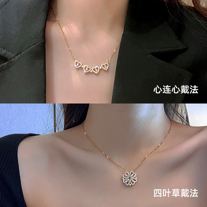 Wholesale Necklace Titanium Steel Heart Shape Clover Clavicle Chain JDC-NE-YouZ002