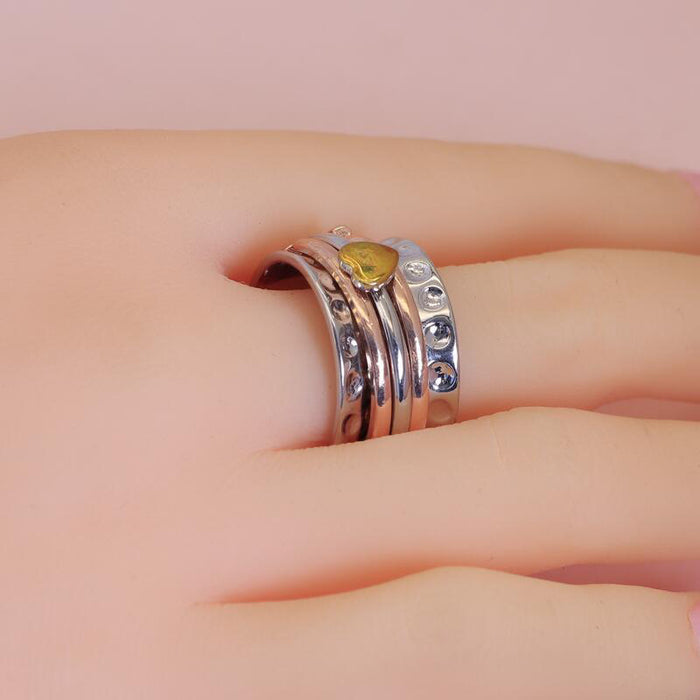 Wholesale Rings Alloy Rotating Double Color Heart MOQ≥2 JDC-RS-XinL004