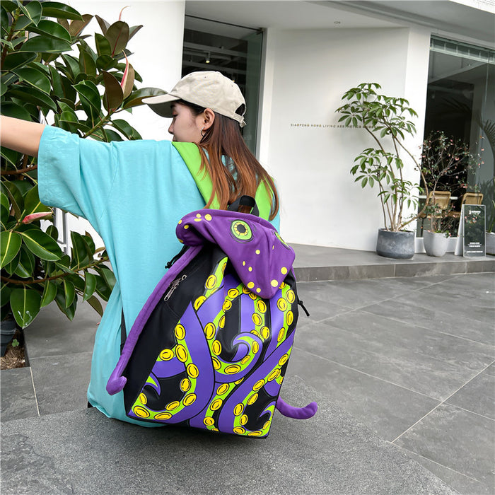 Wholesale Backpack Oxford Cloth Dark Blue Ring Octopus Stereo Hooded Shape JDC-BP-Jingt001