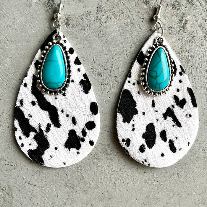 Wholesale western animal pattern cowhide earrings drop metal JDC-ES-heyi008