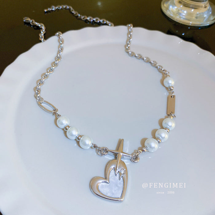 Wholesale Necklace Bronze Diamond Love Pearl Collarbone Chain MOQ≥2 JDC-ES-Fengm085