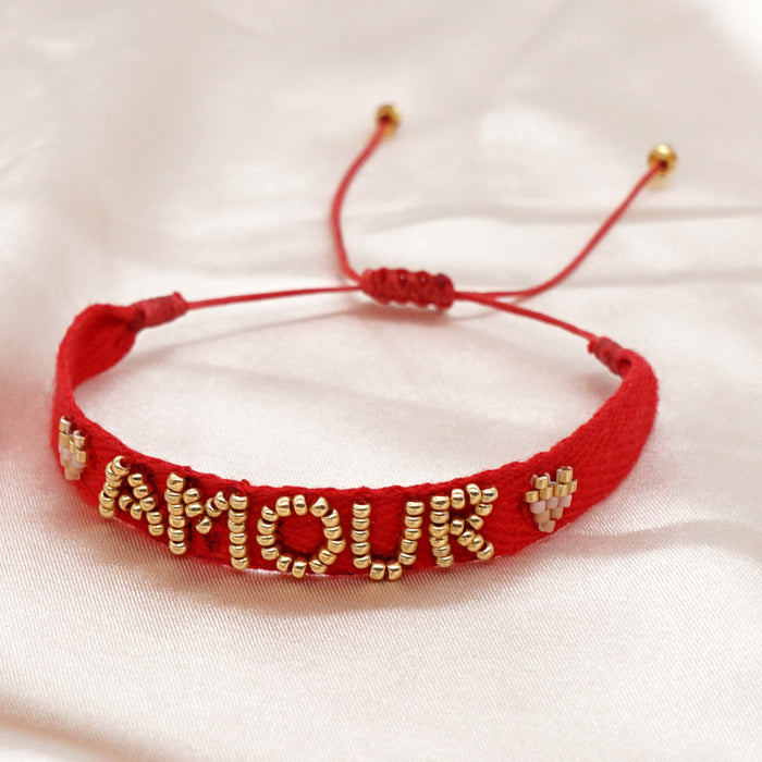 Wholesale Bracelet Rice Beads Handwoven Beaded Letters Boho JDC-BT-GBH163