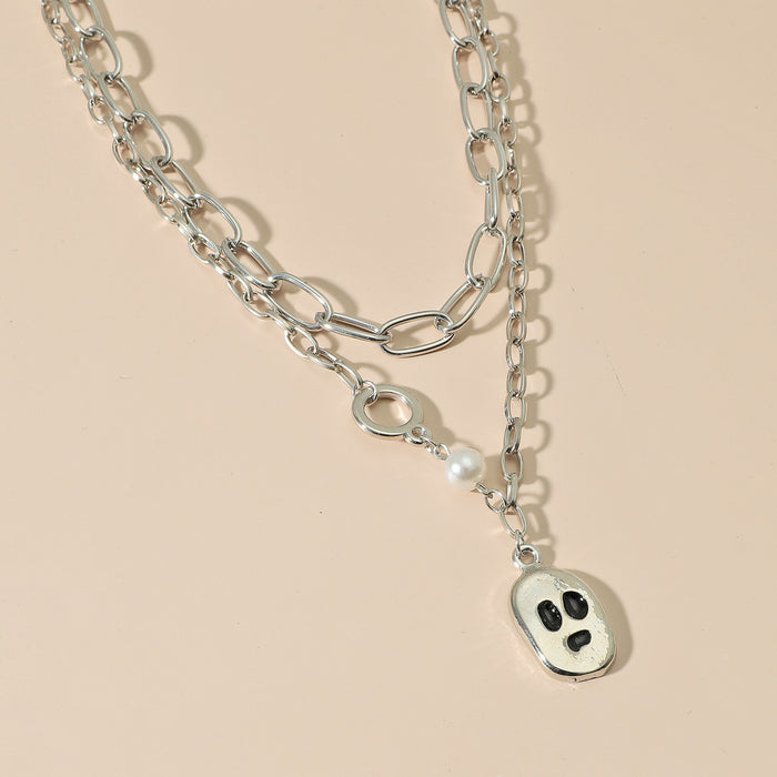 Wholesale Necklace Alloy Halloween Ghost Face Double Layer Clavicle Chain JDC-NE-A121