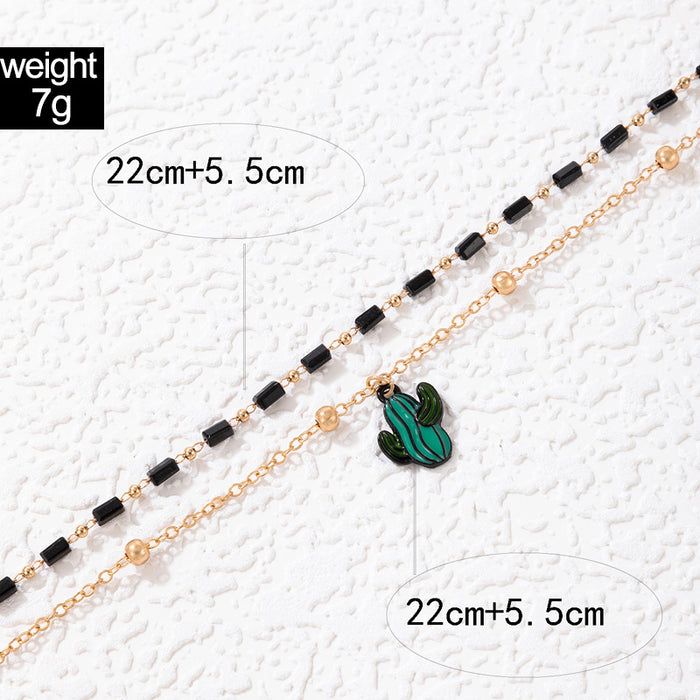 Wholesale Alloy Ball Cactus Pendant Multilayer Anklet JDC-AS-C142