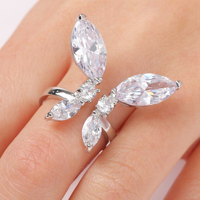 Wholesale Shiny Big Zircon Butterfly Copper Adjustable Ring MOQ≥2 JDC-RS-BDY001