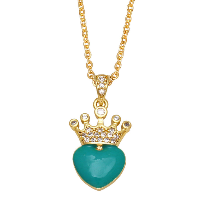 Wholesale Necklace Copper Plated 18K Gold Zircon Crown Heart Shape JDC-PREMAS-NE-007