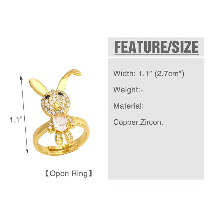 Wholesale Ring Copper Plated 18K Gold Zircon Rabbit Adjustable JDC-PREMAS-RS-002
