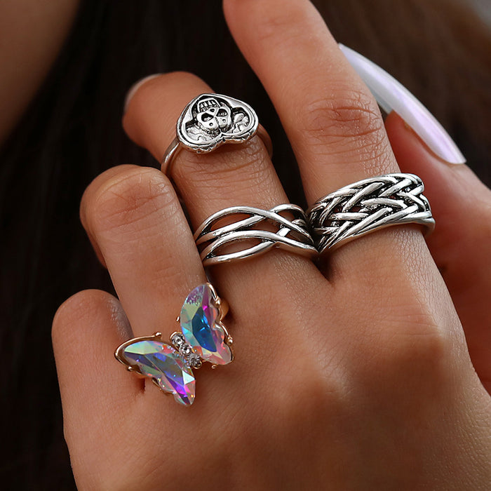 Wholesale Colorful Butterfly Skull Knotted 4 Piece Knuckle Rings MOQ≥2 JDC-RS-MYL004