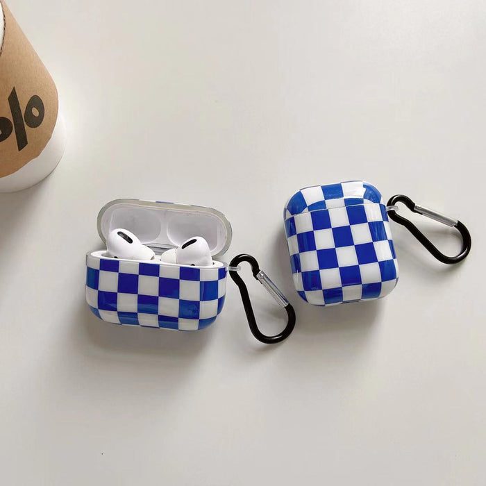 Wholesale Earphone Shell Silicone Blue Checkerboard Protective Cover MOQ≥2 JDC-EPC-KRL007