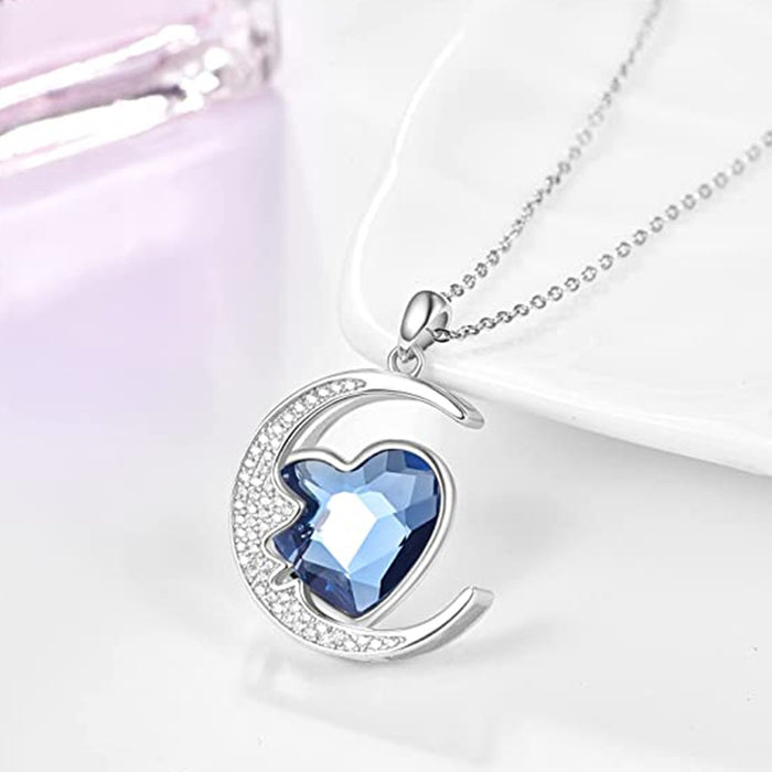 Wholesale jewelry creative personality exquisite blue heart moon necklace MOQ≥2 JDC-NE-zhuyue006