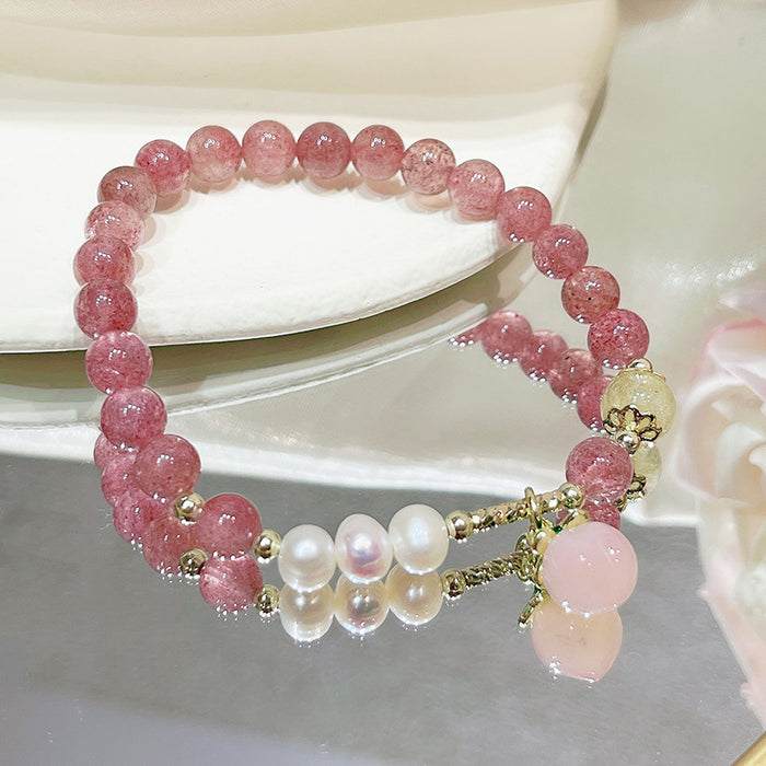 Wholesale Crystal Strawberry Bracelet Star Longevity Lock Peach Pearl JDC-BT-SaiS003