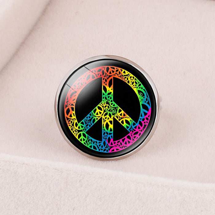 Wholesale Rings Iron Glass Adjustable International Station Colored Peace Sign JDC-RS-NingX004